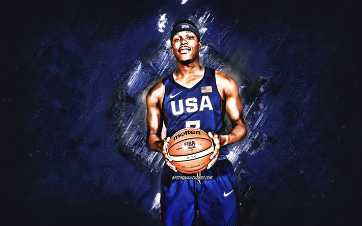 Kyle Lowry, USA-basketbollslag, USA, amerikansk basketspelare, portr&#228;tt, USA-basketlag, bl&#229; stenbakgrund