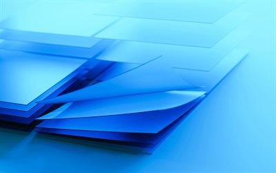 Logo blu di Windows, 4K, logo di vetro di Windows, emblema di Windows, sfondo blu, logo di Windows 3d, Windows