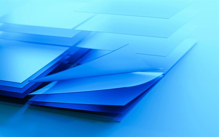Logotipo azul do Windows, 4k, logotipo do vidro do Windows, emblema do Windows, fundo azul, logotipo 3D do Windows, Windows