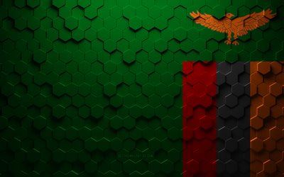 Flag of Zambia, honeycomb art, Zambia hexagons flag, Zambia, 3d hexagons art, Zambia flag