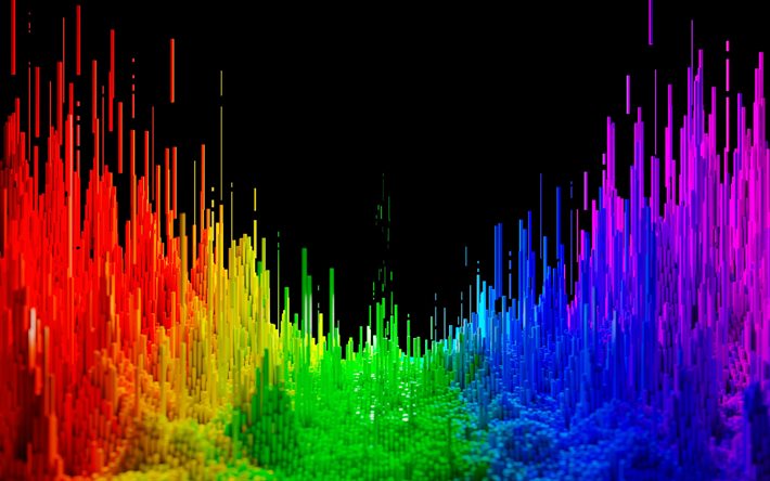 colorful 3D bar graph, music concepts, 3D art, creative, colorful diagram, sound waves, 3D waves