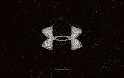 Under Armour glitter logo, black background, Under Armour logo, white glitter art, Under Armour, creative art, Under Armour white glitter logo