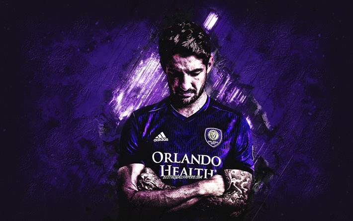 アレシャンドレパト, オーランドシティSC, ブラジルのサッカー選手, MLS 番号, 紫の石の背景, サッカー, 米国