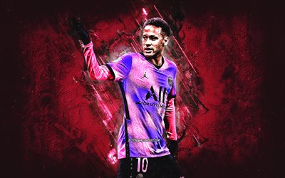 Neymar, PSG, purple stone background, Neymar art, Brazilian footballer, Paris Saint-Germain, football, creative art