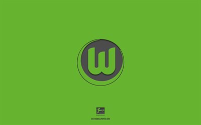 VfL Wolfsburg, green background, German football team, VfL Wolfsburg emblem, Bundesliga, Germany, football, VfL Wolfsburg logo