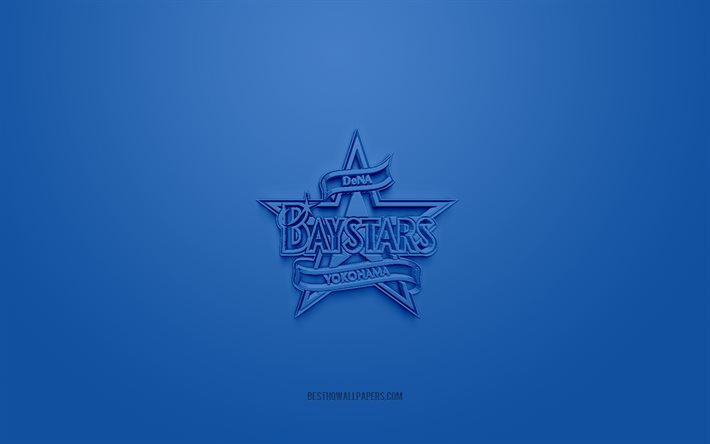 Yokohama BayStars, logo 3D cr&#233;atif, NPB, fond bleu, embl&#232;me 3d, &#233;quipe de baseball japonaise, Nippon Professional Baseball, Yokohama, Japon, art 3d, baseball, logo 3D Yokohama BayStars