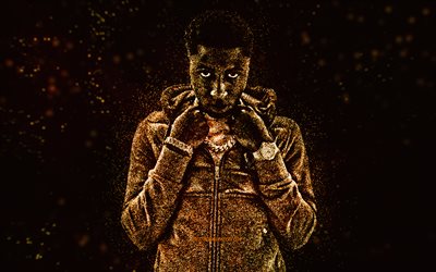 YoungBoy Never Broke Again, yellow glitter art, black background, American rapper, YoungBoy Never Broke Again art, YoungBoy art, Kentrell DeSean Gaulden, NBA YoungBoy