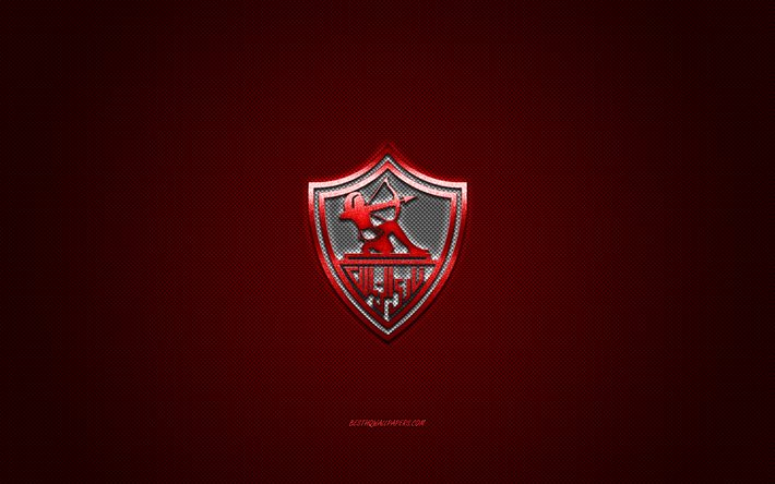 Zamalek FC, egyptisk fotbollsklubb, vit logotyp, r&#246;d kolfiberbakgrund, Egyptian Premier League, fotboll, Kairo, Egypten, Zamalek FC-logotyp