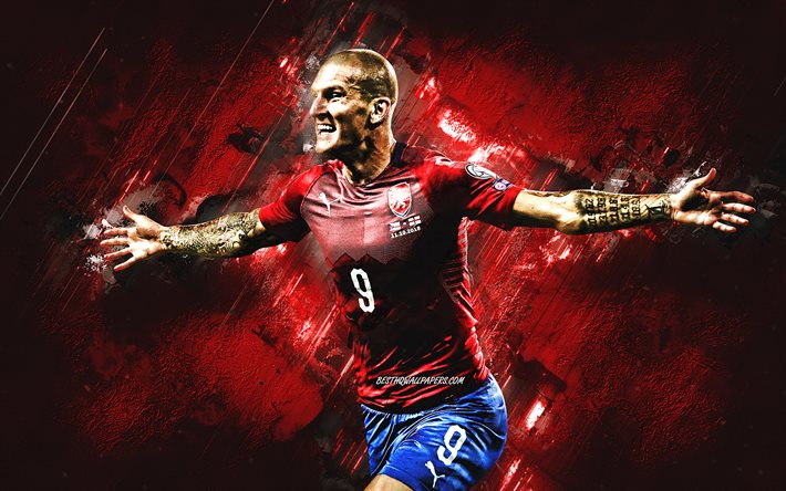 ズデニェクオンドラセク, チェコ共和国代表サッカーチーム, チェコのサッカー選手, 赤い石の背景, チェコ共和国, フットボール。