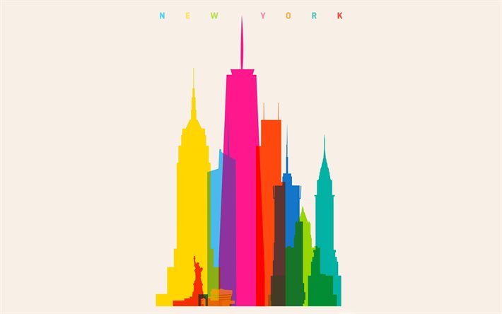 Silhouette de New York, minimal, gratte-ciel, cr&#233;atif, NYC, silhouette de New York, minimalisme de New York