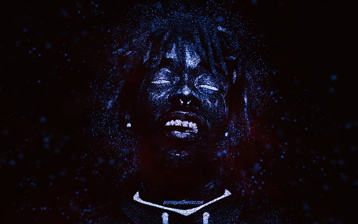 XXXTentacion, rapero americano, arte azul brillo, fondo negro, arte XXXTentacion, Jahseh Dwayne Ricardo Onfroy, arte grunge