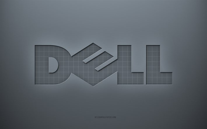 Dell logosu, gri yaratıcı arka plan, Dell amblemi, gri kağıt dokusu, Dell, gri arka plan, Dell 3d logosu