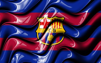 FC Barcelona flag, 4k, red and blue 3D waves, LaLiga, spanish football club, football, FC Barcelona logo, FCB, Barcelona FC, La Liga, soccer, FC Barcelona