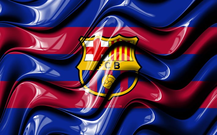  Descargar fondos de pantalla Bandera del FC Barcelona, 4k, ondas 3D rojas y azules, LaLiga, club de fútbol español, fútbol, logo del FC Barcelona, FCB, FC Barcelona, La Liga libre. Imágenes fondos