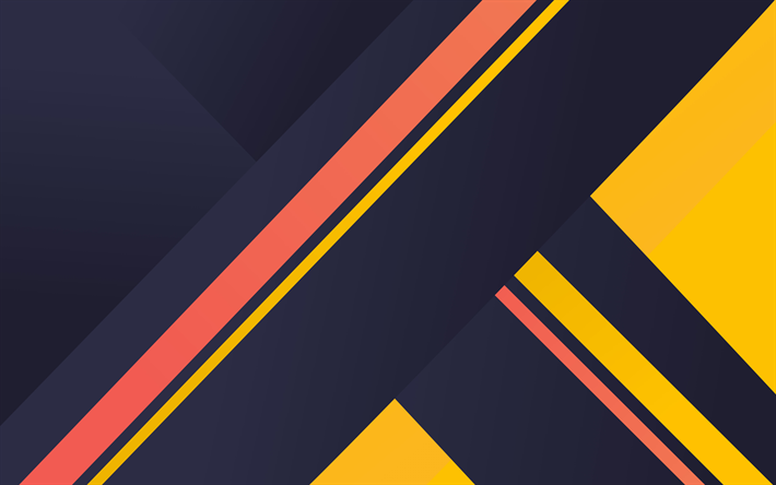 4k, yellow orange gray, android, lollipop, lines, geometric shapes, material design, creative, strips, geometry, dark background