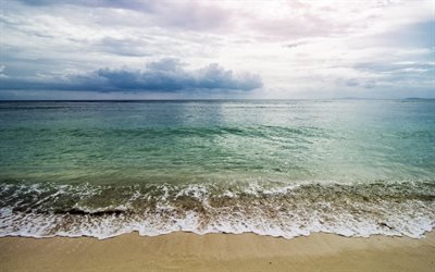 seascape, sommar, beach, molnigt v&#228;der, v&#229;gor, sea breeze