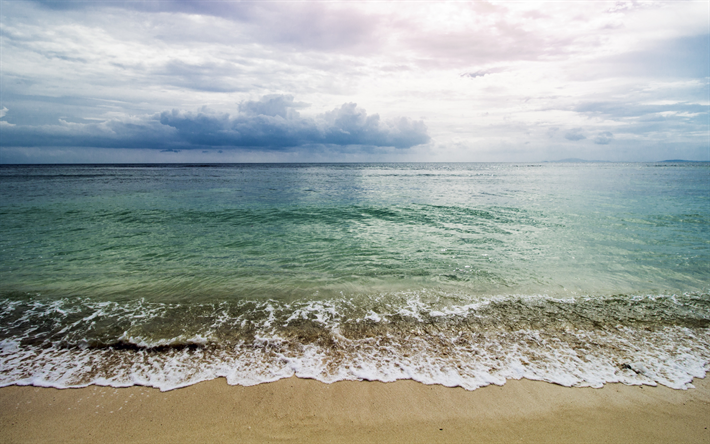paysage marin, &#233;t&#233;, plage, temps nuageux, les vagues, la brise de mer