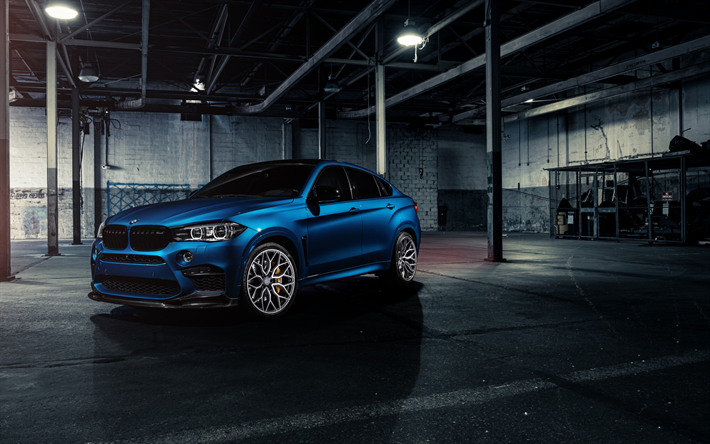 BMW X6M, 2018, ضبط X6, F86, الخارجي, منظر أمامي, الزرقاء الجديدة X6M, الرياضية الفاخرة ذات الدفع الرباعي, السيارات الألمانية, BMW
