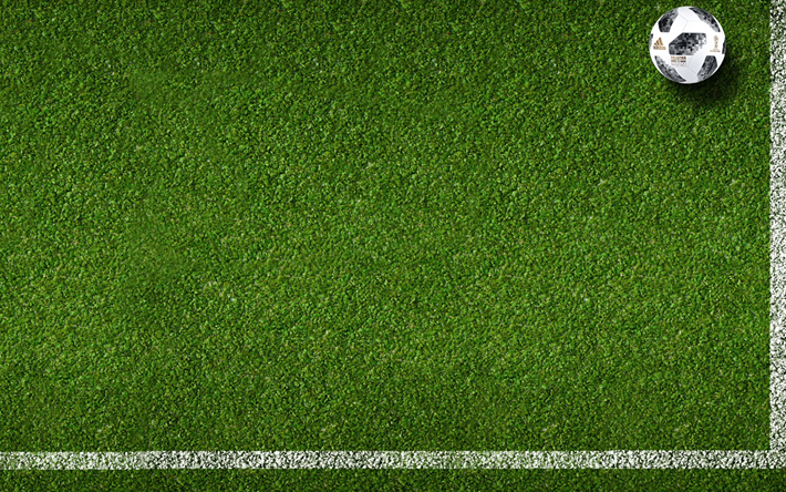 terrain de football, Adidas Telstar 18, 2018 la Coupe du Monde FIFA, le ballon officiel du Championnat du Monde de 2018, en Russie en 2018, le vert de la pelouse