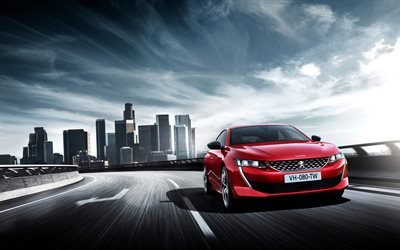 Peugeot 508 GT, 2018, front view, new red sedan, exterior, new red 508 GT, French cars, Peugeot