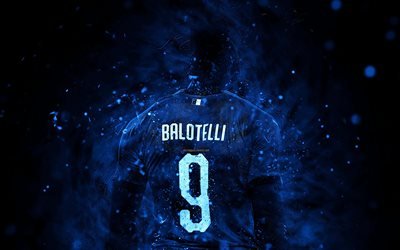マリオBalotelli, 4k, 抽象画美術館, イタリアのサッカーチーム, サッカー, Balotelli, サッカー選手, 暗闇, イタリア代表