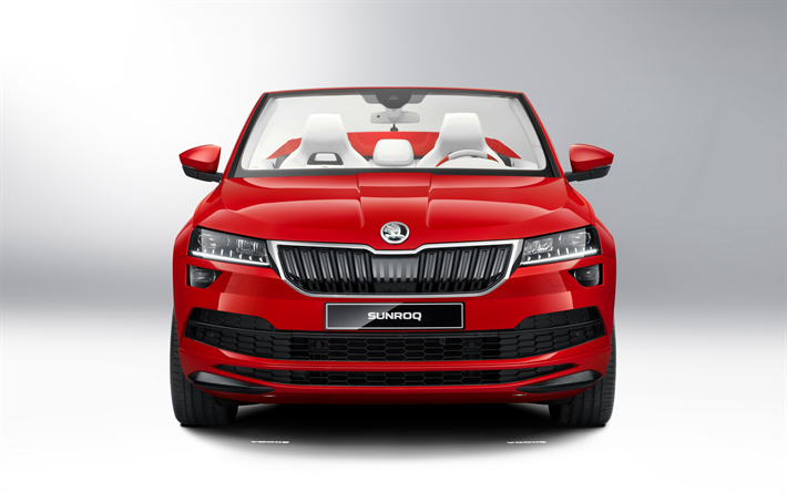 Skoda Sunroq, Concepto, 2018, exterior, vista de frente, rojo nuevo Sunroq, convertible crossover, checa los coches, Skoda