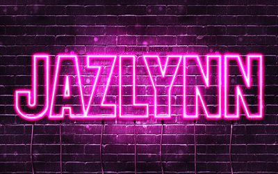 Jazlynn, 4k, des fonds d&#39;&#233;cran avec des noms, des noms f&#233;minins, Jazlynn nom, violet n&#233;on, Joyeux Anniversaire Jazlynn, photo avec Jazlynn nom