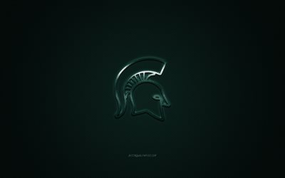 Michigan State Spartans logo, club di football Americano, NCAA, logo verde, verde contesto in fibra di carbonio, football Americano, East Lansing, Michigan, USA, Michigan State Spartans, Universit&#224; di Stato del Michigan