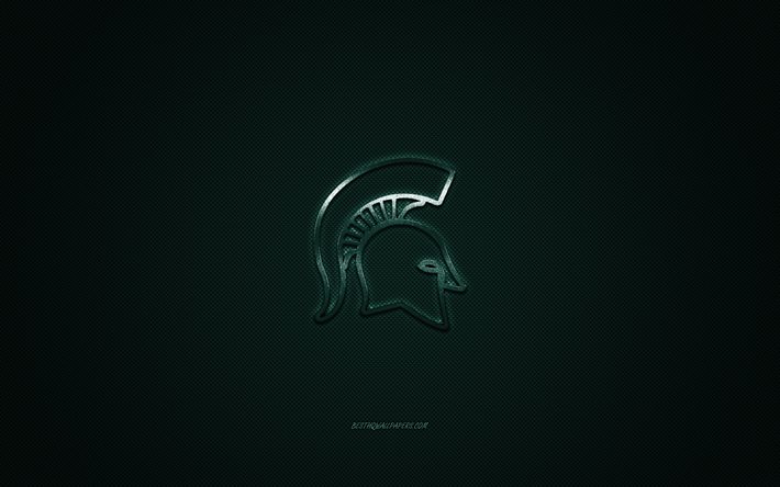 Michigan State Spartans logo, American football club, NCAA, vihre&#228; logo, vihre&#228; hiilikuitu tausta, Amerikkalainen jalkapallo, East Lansing, Michigan, USA, Michigan State Spartans, Michigan State University