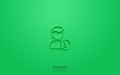 beneficiario 3d icona, sfondo verde, simboli 3d, beneficiario, icone di affari, icone 3d, segno di beneficiario, icone di affari 3d