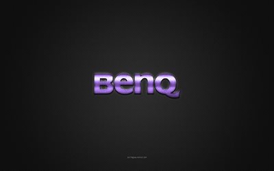 benq-logo, violetti kiilt&#228;v&#228; logo, benq-metallitunnus, violetti hiilikuiturakenne, benq, tuotemerkit, luova taide, benq-tunnus