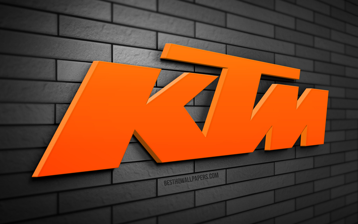 KTM 3D logo, 4K, gray brickwall, creative, motorcycles brands, KTM logo, 3D art, KTM