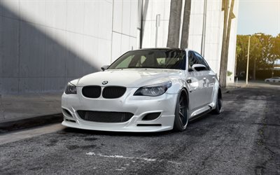 4k, BMW M5, E60, front view, exterior, M5 E60 tuning, white M5, German cars, BMW