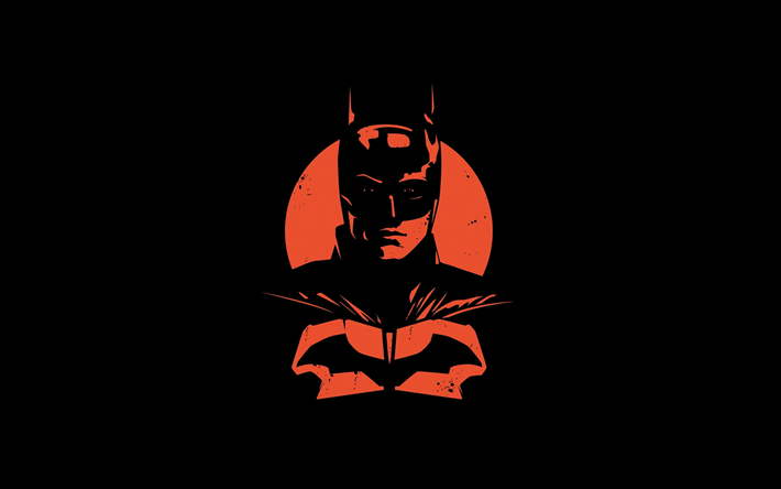 Batman, black background, orange Batman portrait, creative minimal art, superhero