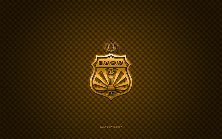 bhayangkara solo fc, endonezya futbol kul&#252;b&#252;, sarı logo, sarı karbon fiber arka plan, 1 lig, futbol, ​​surakarta, endonezya, bhayangkara solo fc logosu
