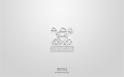 cykel 3d-ikon, vit bakgrund, 3d-symboler, cykel, transportikoner, 3d-ikoner, cykelskylt, transport 3d-ikoner
