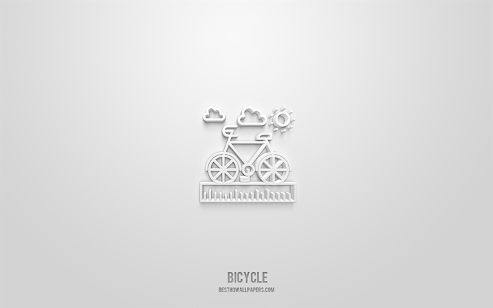 Bicycle 3d icon, white background, 3d symbols, Bicycle, transport icons, 3d icons, Bicycle sign, transport 3d icons
