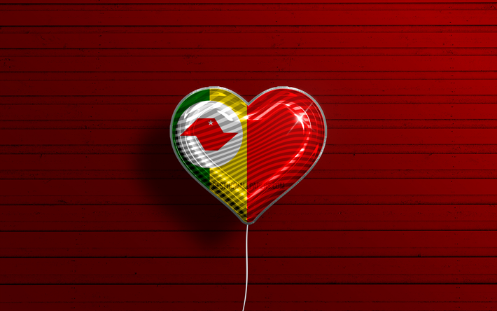 i love barretos, 4k, realistiska ballonger, r&#246;d tr&#228;bakgrund, day of barretos, brasilianska st&#228;der, barretos flagga, brasilien, ballong med flagga, brasiliens st&#228;der, barretos