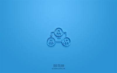 Big team 3d icon, blue background, 3d symbols, Big team, business icons, 3d icons, Big team sign, business 3d icons