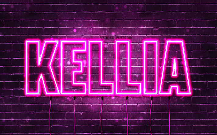 Happy Birthday Kellia, 4k, pink neon lights, Kellia name, creative, Kellia Happy Birthday, Kellia Birthday, popular french female names, picture with Kellia name, Kellia
