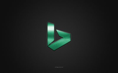 Bing logo, green shiny logo, Bing metal emblem, gray carbon fiber texture, Bing, brands, creative art, Bing emblem