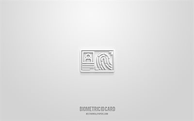 رمز بطاقة الهوية البيومترية 3d, خلفية بيضاء, رموز ثلاثية الأبعاد, بطاقة الهوية البيومترية, رموز السفر, أيقونات ثلاثية الأبعاد, علامة بطاقة الهوية البيومترية, السفر الرموز 3d