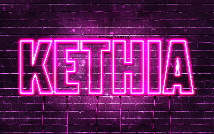 feliz anivers&#225;rio kethia, 4k, rosa luzes de neon, kethia nome, criativo, kethia feliz anivers&#225;rio, kethia anivers&#225;rio, nomes femininos franceses populares, imagem com o nome de kethia, kethia