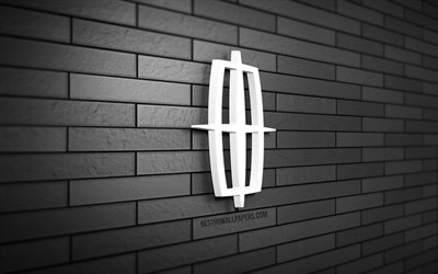 Lincoln 3D logo, 4K, gray brickwall, creative, cars brands, Lincoln logo, 3D art, Lincoln