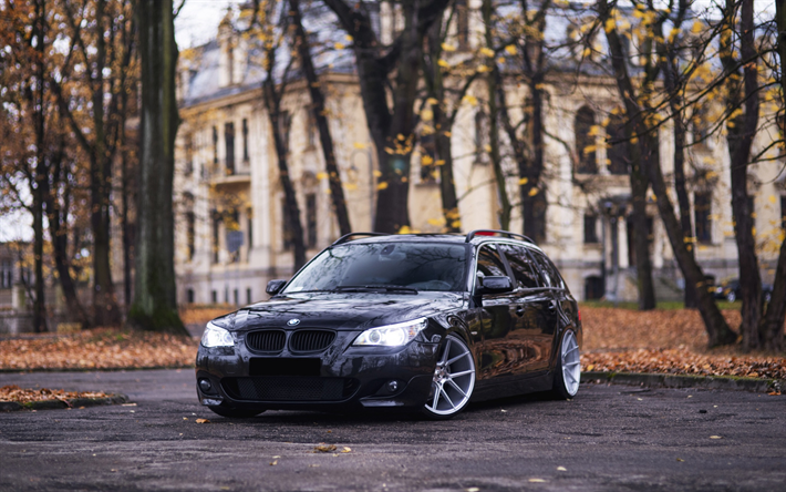 BMW 5 Series, E61, front view, exterior, black BMW 5 E61, E61 tuning, M5 tuning, German cars, BMW