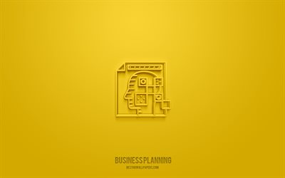 liiketoiminnan suunnittelun 3d-kuvake, keltainen tausta, 3d-symbolit, liiketoiminnan suunnittelu, business-kuvakkeet, 3d-kuvakkeet, liiketoiminnan suunnittelun kyltti, business 3d-kuvakkeet