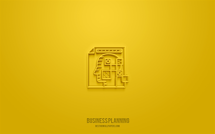 Business Planning 3d icon, yellow background, 3d symbols, Business Planning, Business icons, 3d icons, Business Planning sign, Business 3d icons