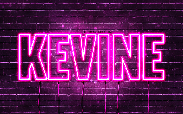 Happy Birthday Kevine, 4k, pink neon lights, Kevine name, creative, Kevine Happy Birthday, Kevine Birthday, popular french female names, picture with Kevine name, Kevine