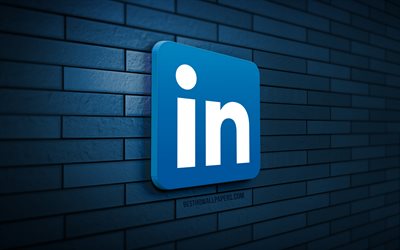 LinkedIn 3D logo, 4K, blue brickwall, creative, social networks, LinkedIn logo, 3D art, LinkedIn