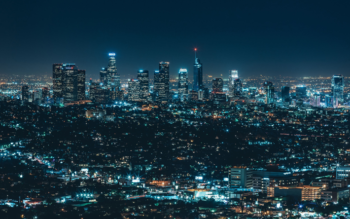 4k, Los Angeles, noturnas, luzes da noite, edif&#237;cios, Am&#233;rica, EUA
